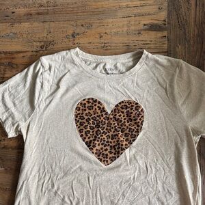 J. Crew Beige Tee with Leopard Heart